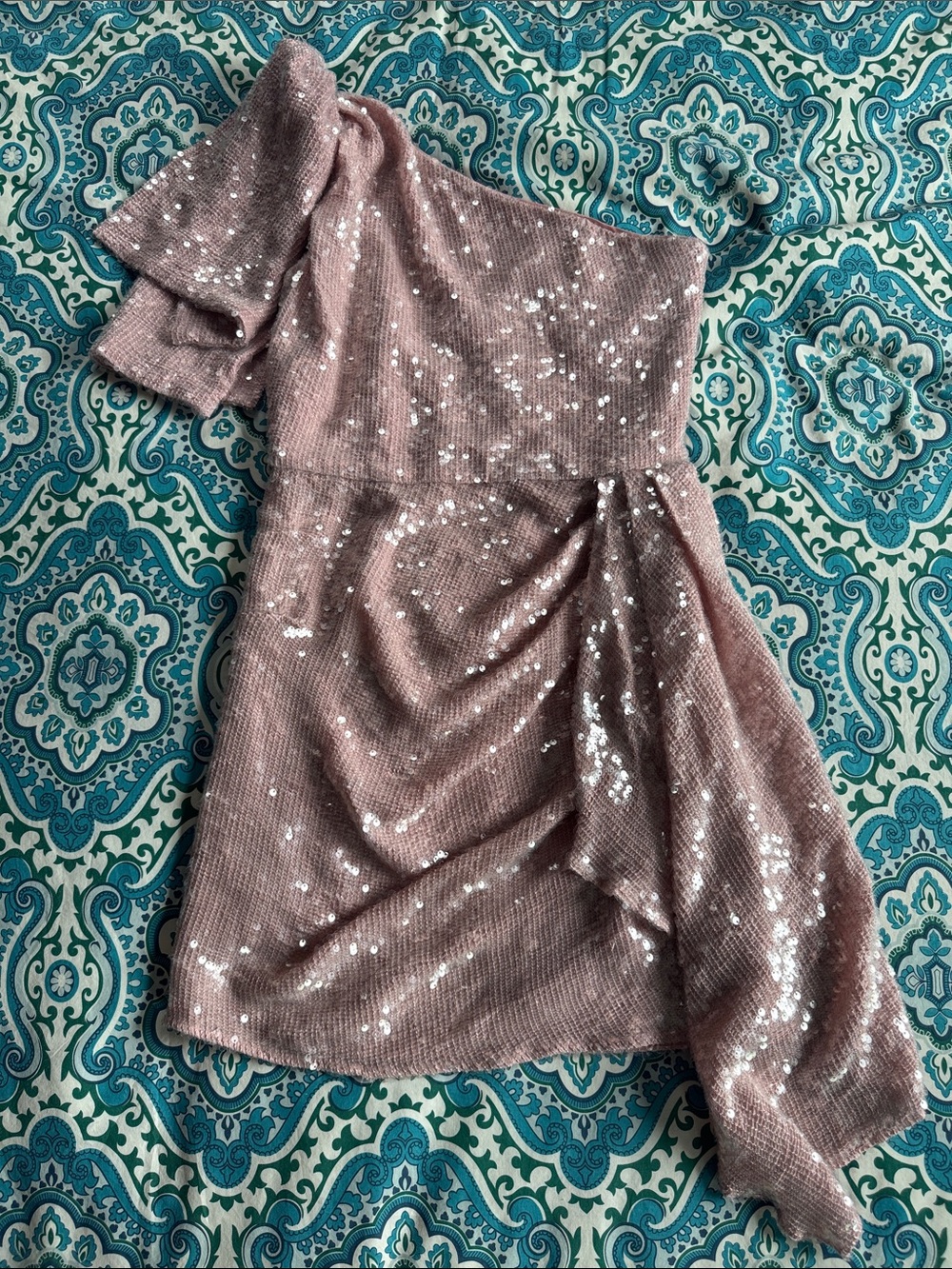 Shoshanna Catalaya One-Shoulder Sequin Mini Dress in Dusty Rose size 4